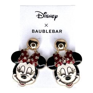 NEW Disney x BaubleBar MINNIE MOUSE EARRINGS 2-3/8" Dangle Drop Black Rhinestone